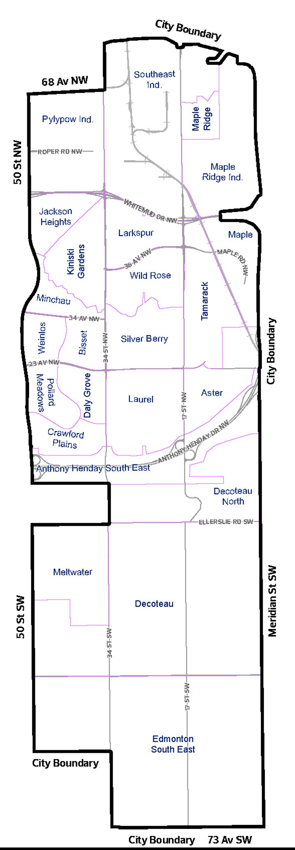 Ward Sspomatapi The boundaries are basically from Sherwood Park Freeway south to the City limits at 73 Avenue Southwest. And from 50 Street east to the Henday.